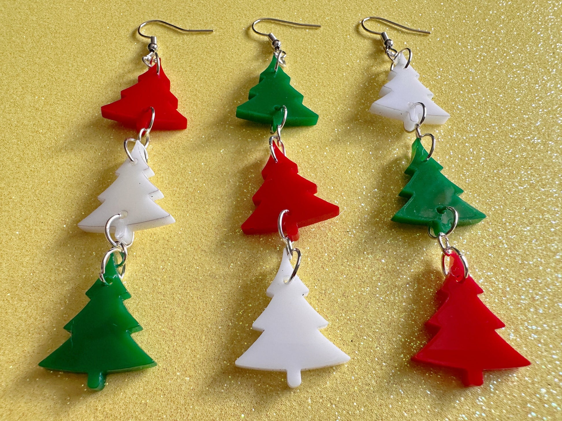 Christmas Tree Earrings: Laser Cut Acrylic Trees, Green Earrings, Xmas, Winter, Gifts for Her/Him/Them