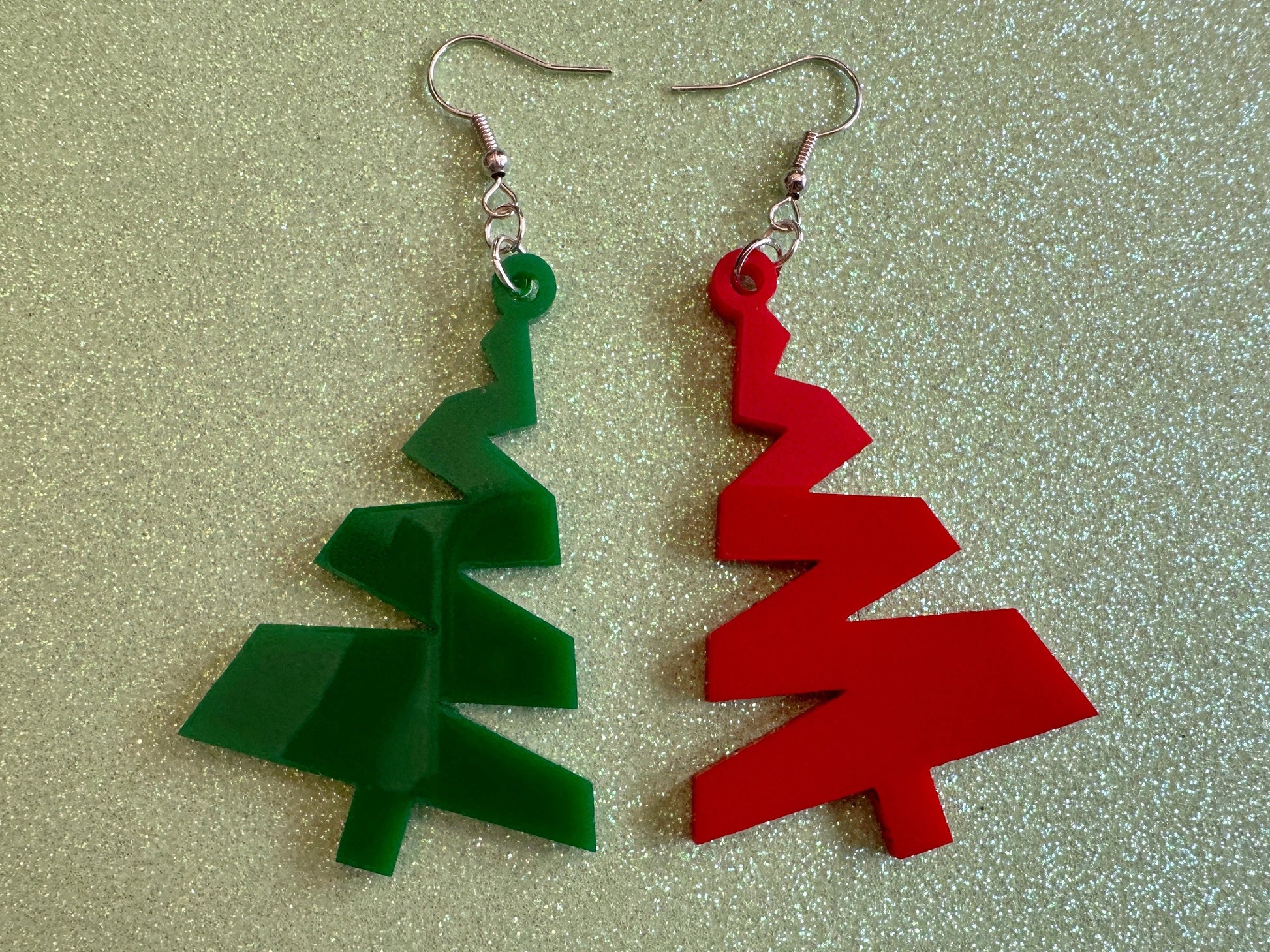 Christmas Tree Earrings: Laser Cut Acrylic Trees, Green Earrings, Xmas, Winter, Gifts for Her/Him/Them