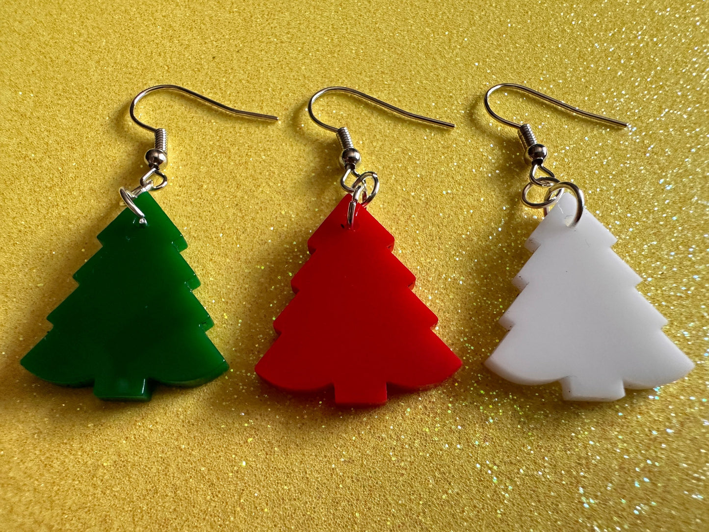 Christmas Tree Earrings: Laser Cut Acrylic Trees, Green Earrings, Xmas, Winter, Gifts for Her/Him/Them