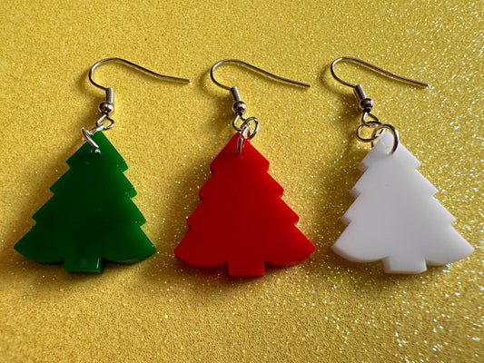Christmas Tree Earrings: Laser Cut Acrylic Trees, Green Earrings, Xmas, Winter, Gifts for Her/Him/Them