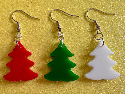 Christmas Tree Earrings: Laser Cut Acrylic Trees, Green Earrings, Xmas, Winter, Gifts for Her/Him/Them