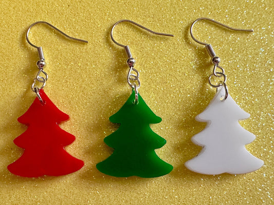 Christmas Tree Earrings: Laser Cut Acrylic Trees, Green Earrings, Xmas, Winter, Gifts for Her/Him/Them