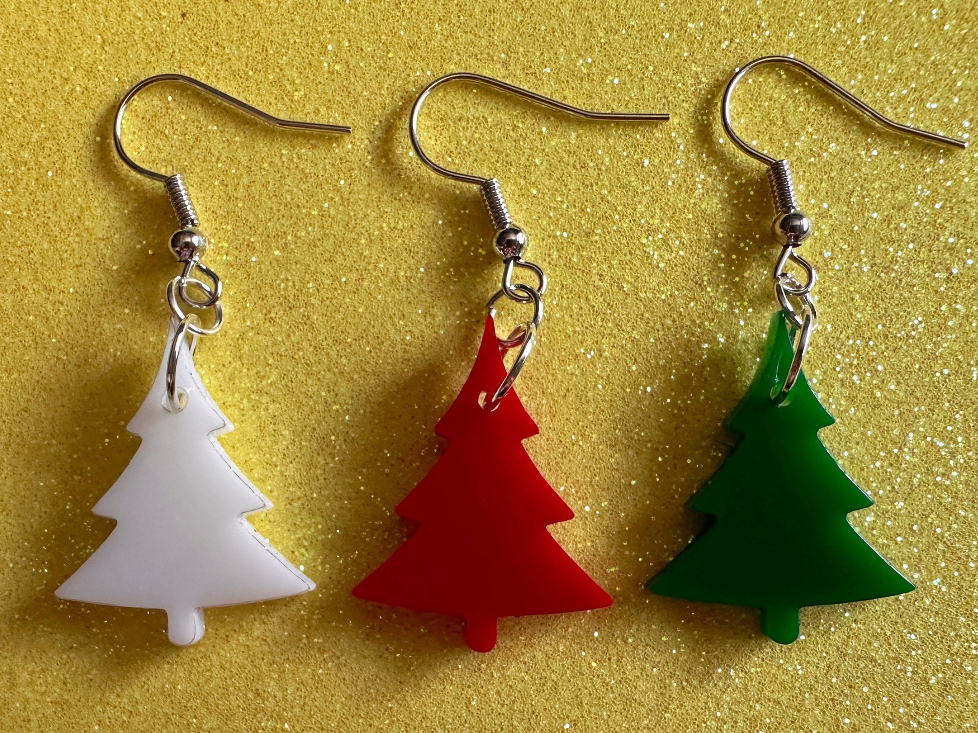 Christmas Tree Earrings: Laser Cut Acrylic Trees, Green Earrings, Xmas, Winter, Gifts for Her/Him/Them