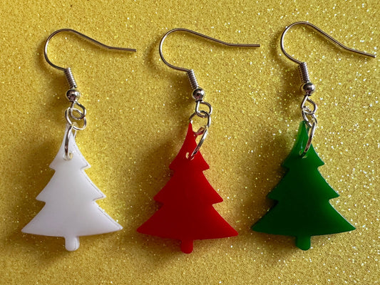 Christmas Tree Earrings: Laser Cut Acrylic Trees, Green Earrings, Xmas, Winter, Gifts for Her/Him/Them