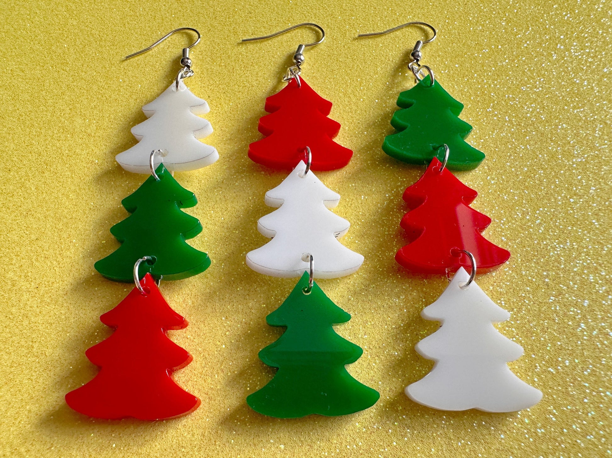 Christmas Tree Earrings: Laser Cut Acrylic Trees, Green Earrings, Xmas, Winter, Gifts for Her/Him/Them