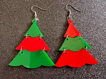 Christmas Tree Earrings: Laser Cut Acrylic Trees, Green Earrings, Xmas, Winter, Gifts for Her/Him/Them