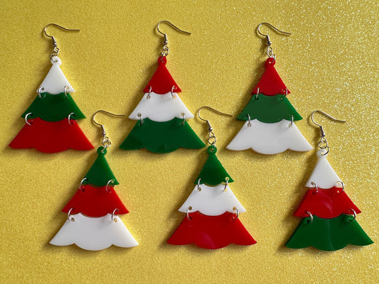 Christmas Tree Earrings: Laser Cut Acrylic Trees, Green Earrings, Xmas, Winter, Gifts for Her/Him/Them
