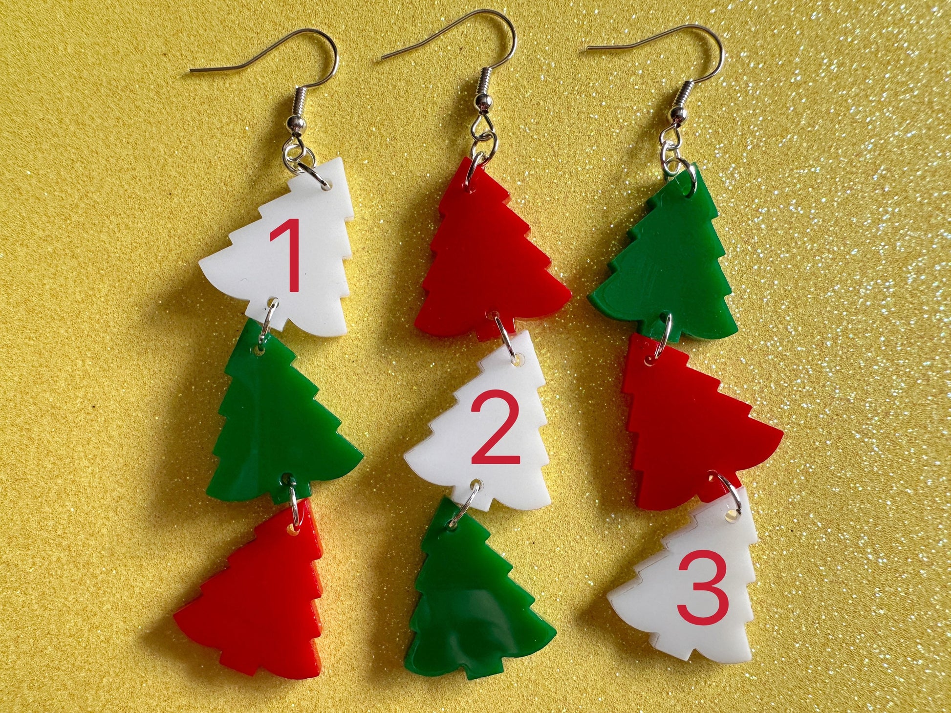 Christmas Tree Earrings: Laser Cut Acrylic Trees, Green Earrings, Xmas, Winter, Gifts for Her/Him/Them