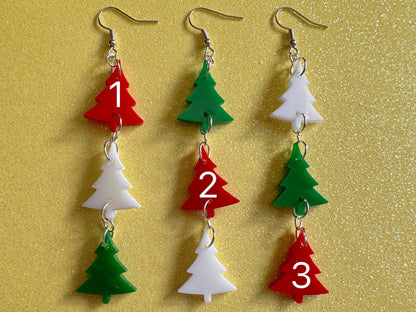 Christmas Tree Earrings: Laser Cut Acrylic Trees, Green Earrings, Xmas, Winter, Gifts for Her/Him/Them