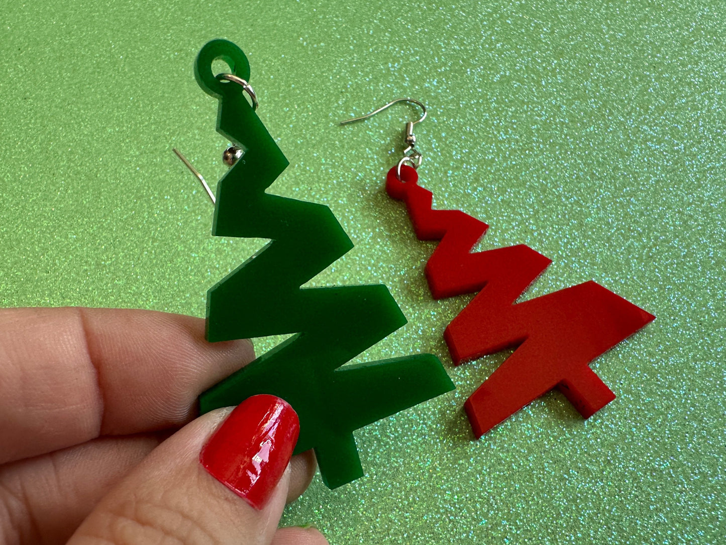 Christmas Tree Earrings: Laser Cut Acrylic Trees, Green Earrings, Xmas, Winter, Gifts for Her/Him/Them