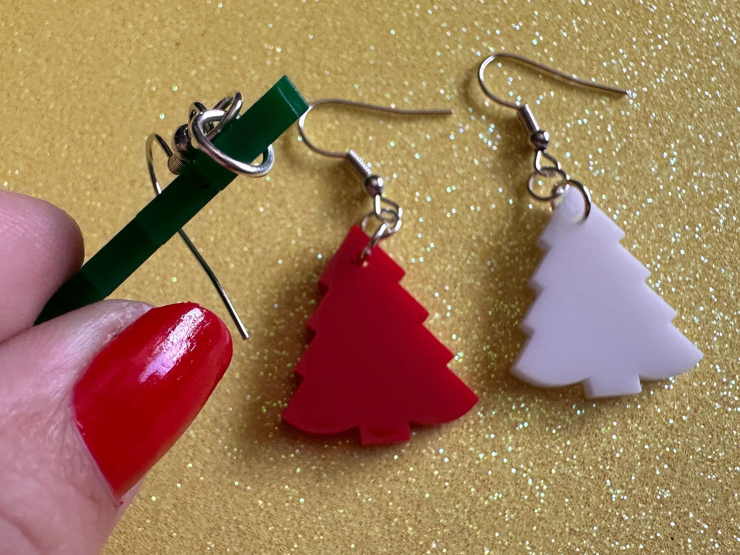 Christmas Tree Earrings: Laser Cut Acrylic Trees, Green Earrings, Xmas, Winter, Gifts for Her/Him/Them