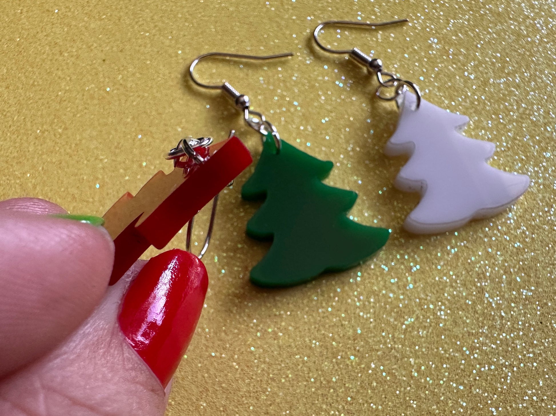 Christmas Tree Earrings: Laser Cut Acrylic Trees, Green Earrings, Xmas, Winter, Gifts for Her/Him/Them