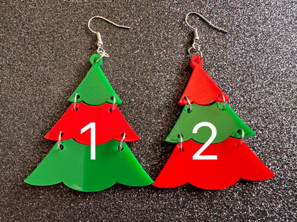 Christmas Tree Earrings: Laser Cut Acrylic Trees, Green Earrings, Xmas, Winter, Gifts for Her/Him/Them