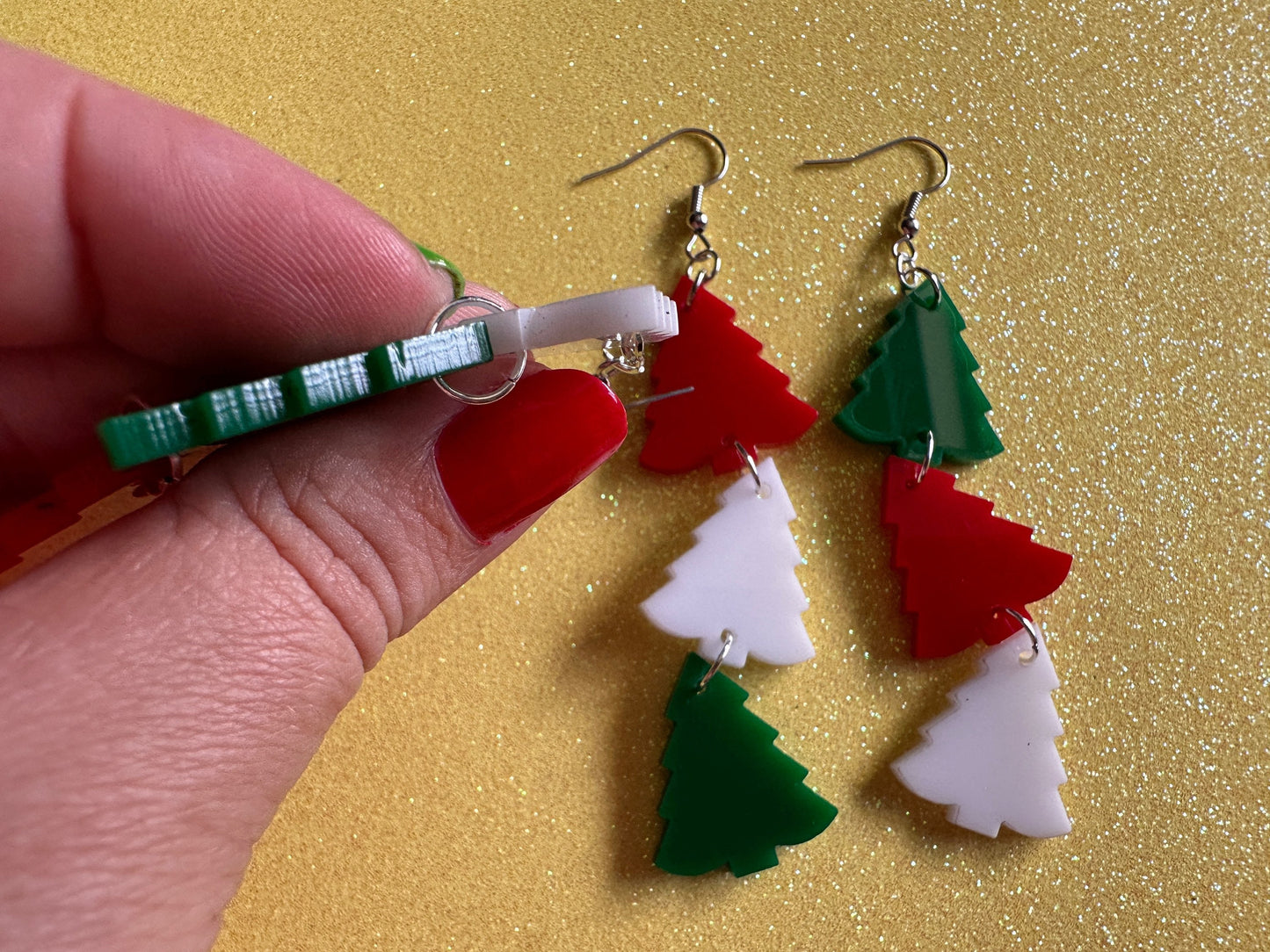Christmas Tree Earrings: Laser Cut Acrylic Trees, Green Earrings, Xmas, Winter, Gifts for Her/Him/Them