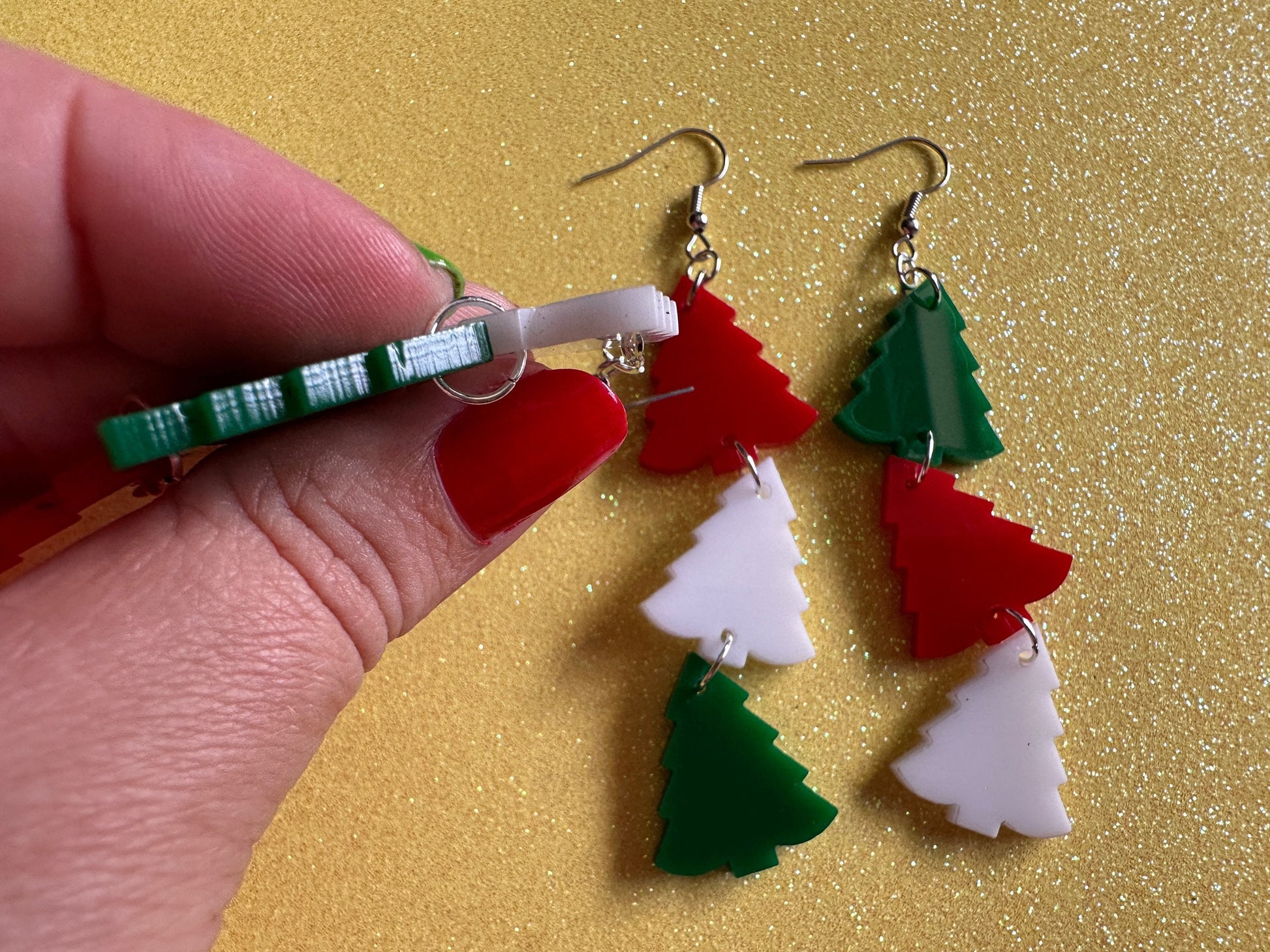 Christmas Tree Earrings: Laser Cut Acrylic Trees, Green Earrings, Xmas, Winter, Gifts for Her/Him/Them