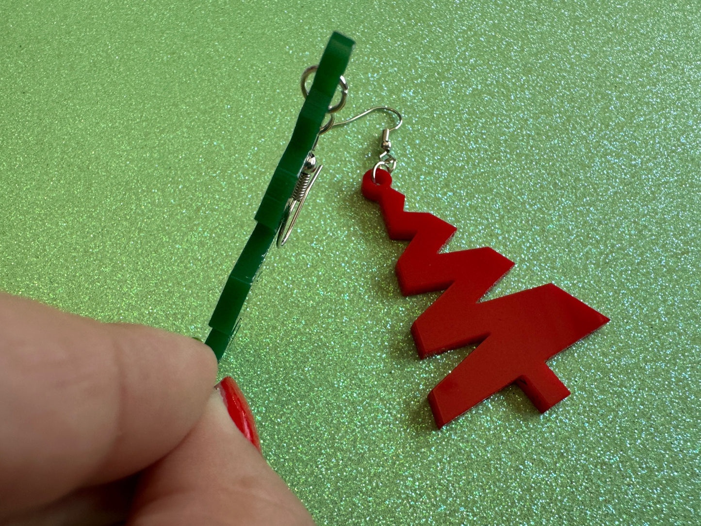 Christmas Tree Earrings: Laser Cut Acrylic Trees, Green Earrings, Xmas, Winter, Gifts for Her/Him/Them