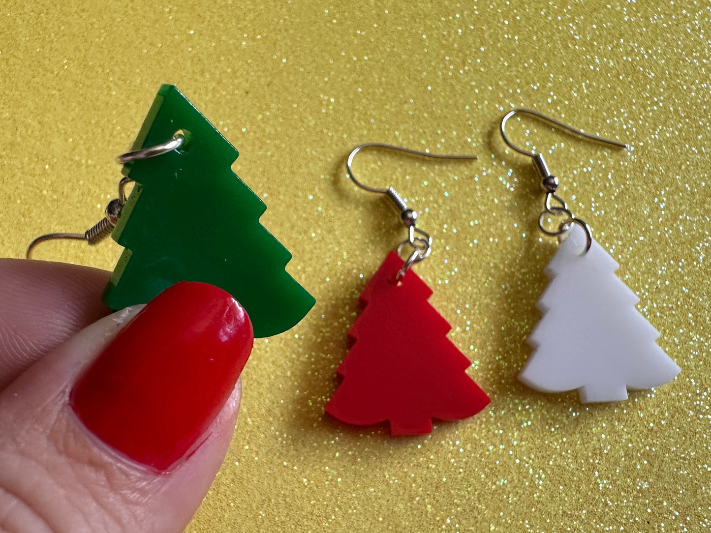 Christmas Tree Earrings: Laser Cut Acrylic Trees, Green Earrings, Xmas, Winter, Gifts for Her/Him/Them