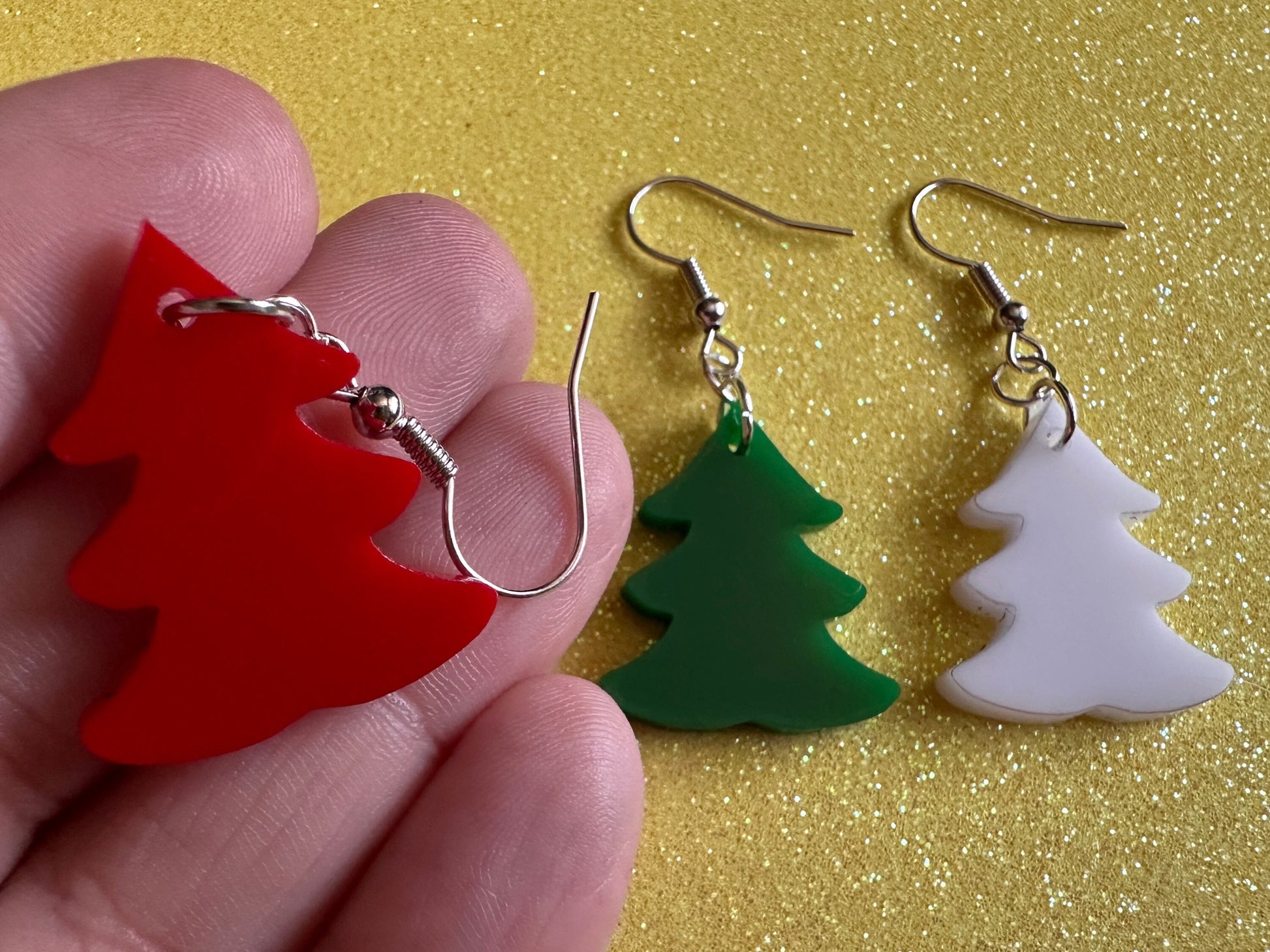 Christmas Tree Earrings: Laser Cut Acrylic Trees, Green Earrings, Xmas, Winter, Gifts for Her/Him/Them