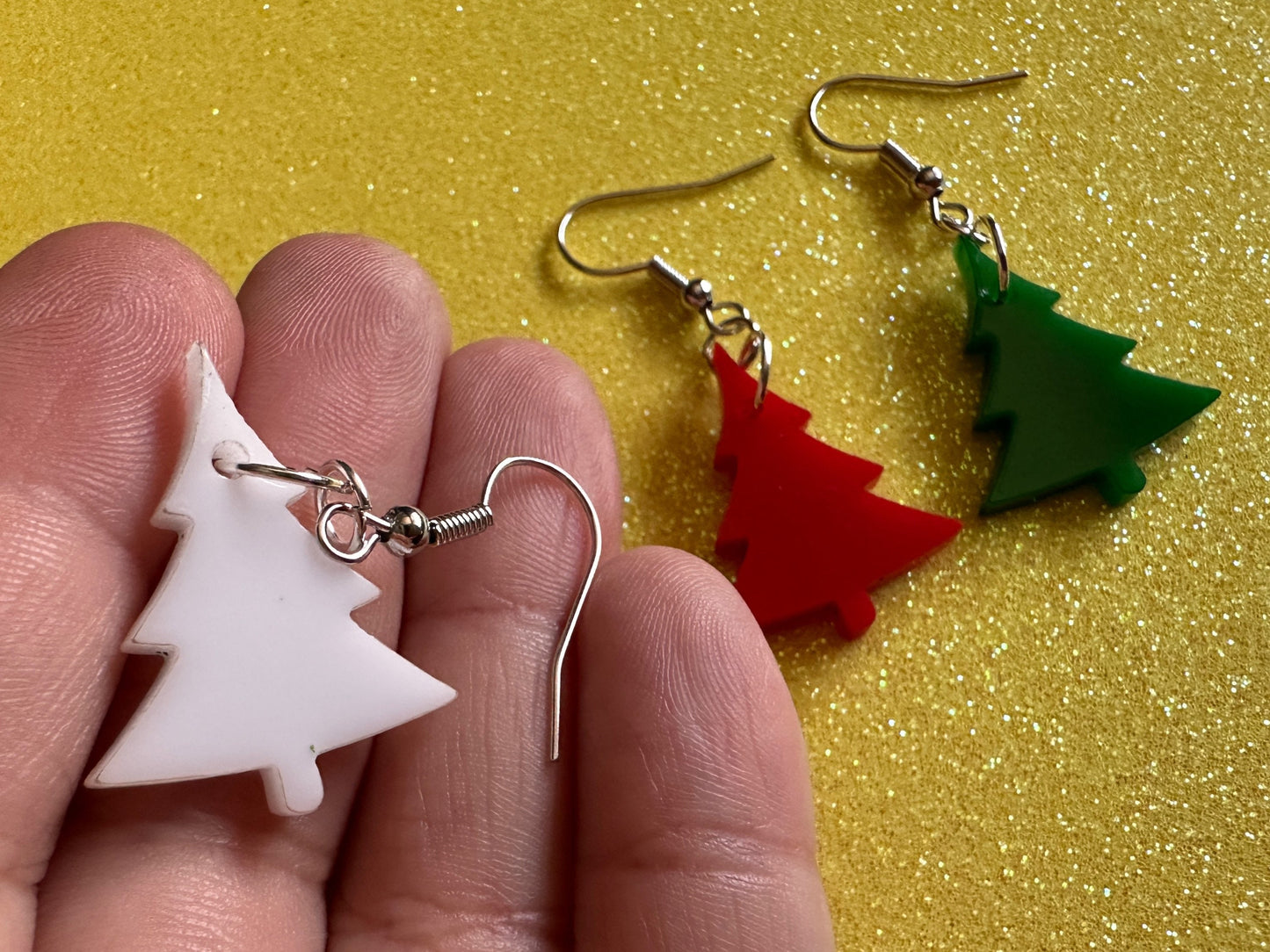 Christmas Tree Earrings: Laser Cut Acrylic Trees, Green Earrings, Xmas, Winter, Gifts for Her/Him/Them
