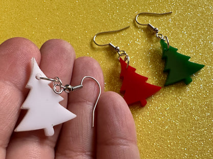 Christmas Tree Earrings: Laser Cut Acrylic Trees, Green Earrings, Xmas, Winter, Gifts for Her/Him/Them