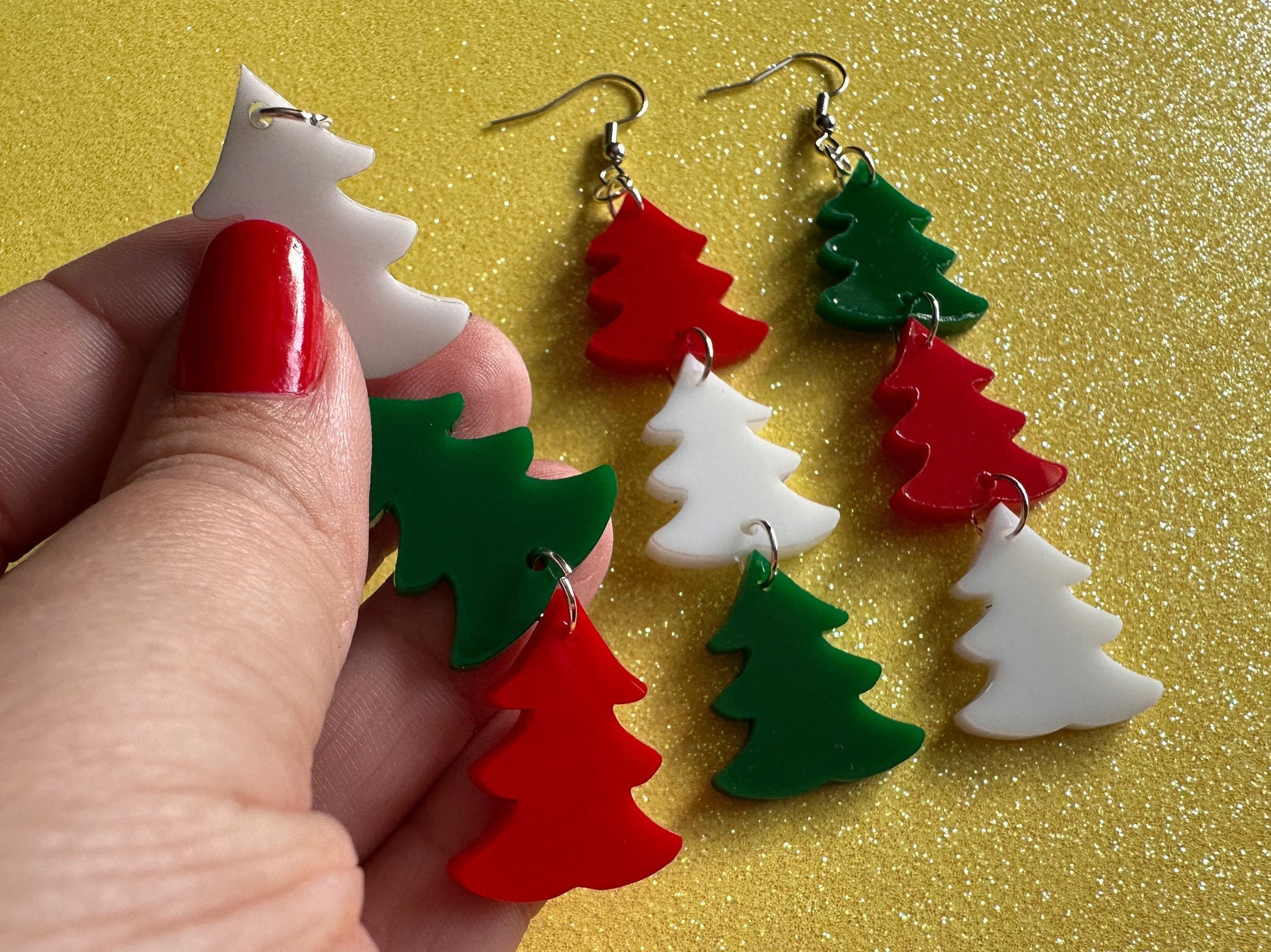 Christmas Tree Earrings: Laser Cut Acrylic Trees, Green Earrings, Xmas, Winter, Gifts for Her/Him/Them