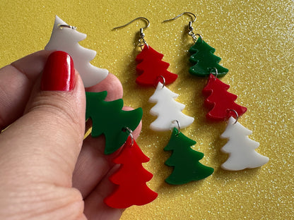 Christmas Tree Earrings: Laser Cut Acrylic Trees, Green Earrings, Xmas, Winter, Gifts for Her/Him/Them