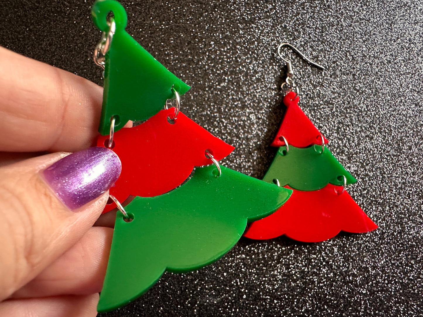 Christmas Tree Earrings: Laser Cut Acrylic Trees, Green Earrings, Xmas, Winter, Gifts for Her/Him/Them