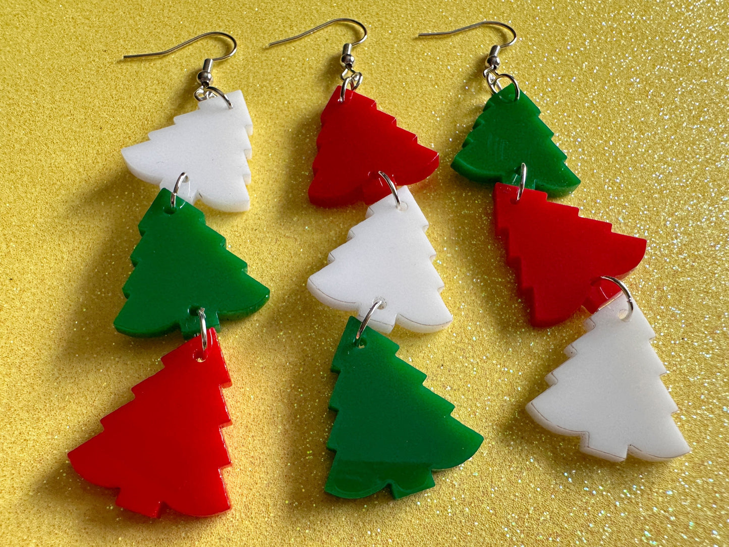 Christmas Tree Earrings: Laser Cut Acrylic Trees, Green Earrings, Xmas, Winter, Gifts for Her/Him/Them