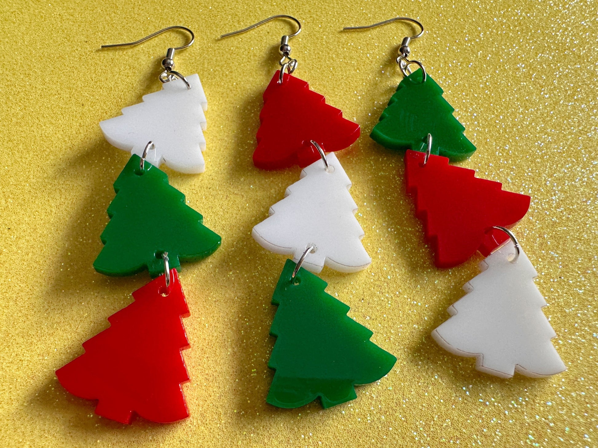 Christmas Tree Earrings: Laser Cut Acrylic Trees, Green Earrings, Xmas, Winter, Gifts for Her/Him/Them
