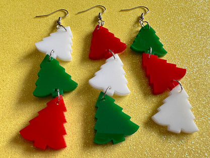 Christmas Tree Earrings: Laser Cut Acrylic Trees, Green Earrings, Xmas, Winter, Gifts for Her/Him/Them