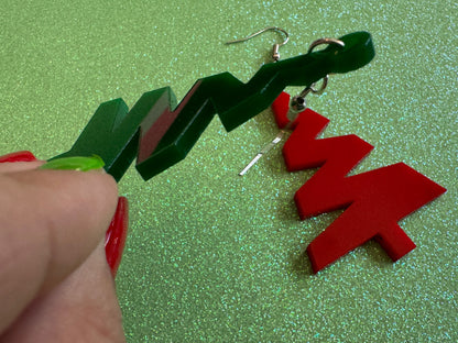 Christmas Tree Earrings: Laser Cut Acrylic Trees, Green Earrings, Xmas, Winter, Gifts for Her/Him/Them