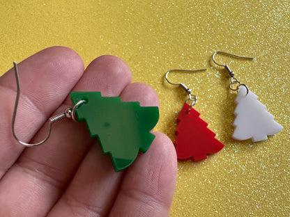 Christmas Tree Earrings: Laser Cut Acrylic Trees, Green Earrings, Xmas, Winter, Gifts for Her/Him/Them