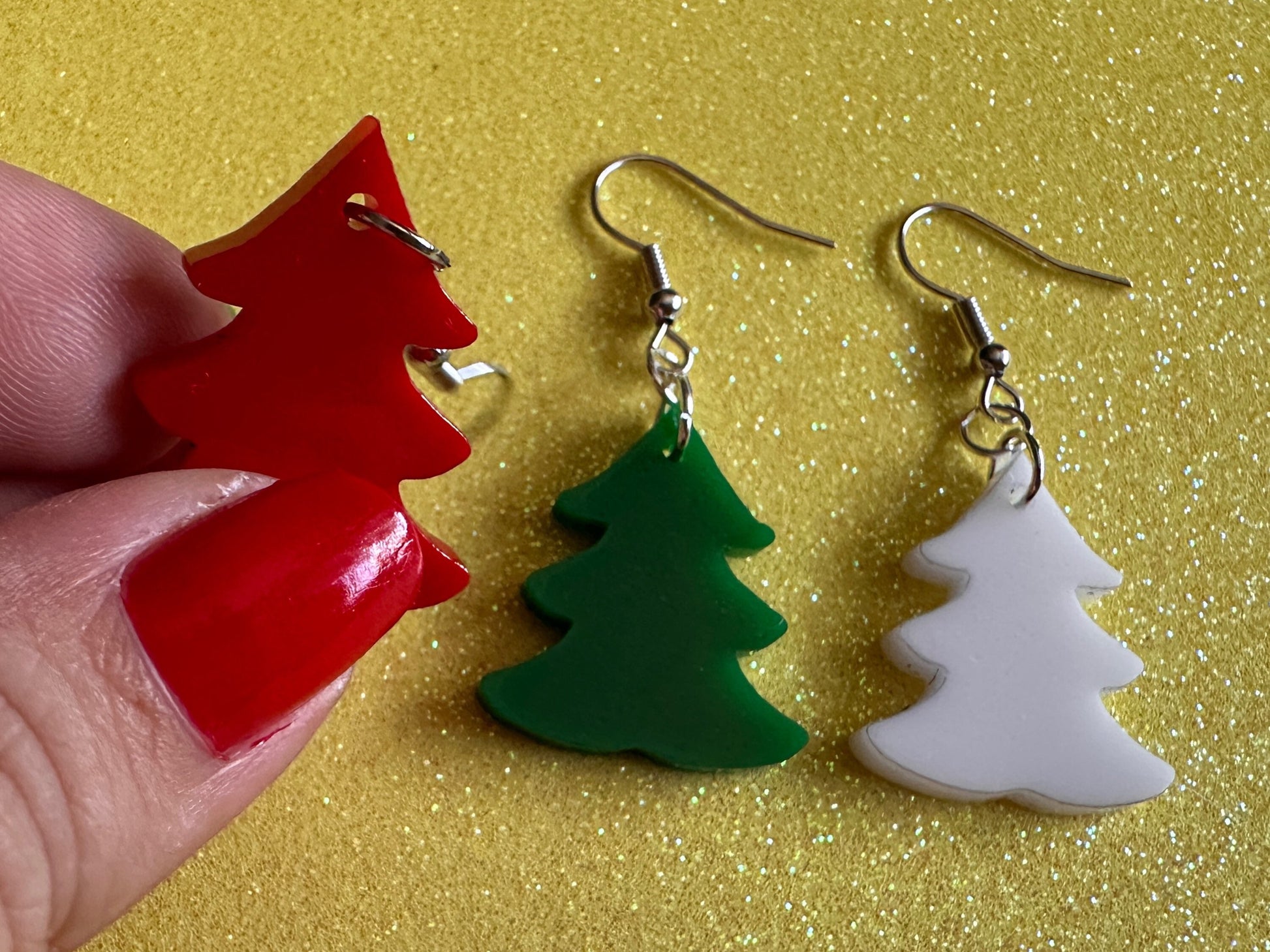 Christmas Tree Earrings: Laser Cut Acrylic Trees, Green Earrings, Xmas, Winter, Gifts for Her/Him/Them