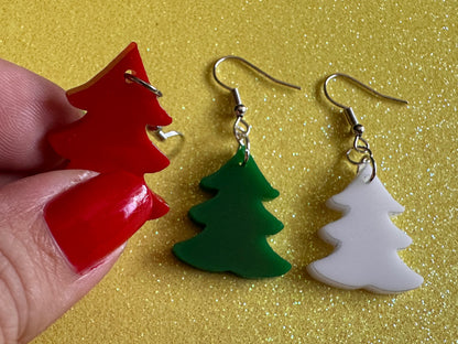 Christmas Tree Earrings: Laser Cut Acrylic Trees, Green Earrings, Xmas, Winter, Gifts for Her/Him/Them