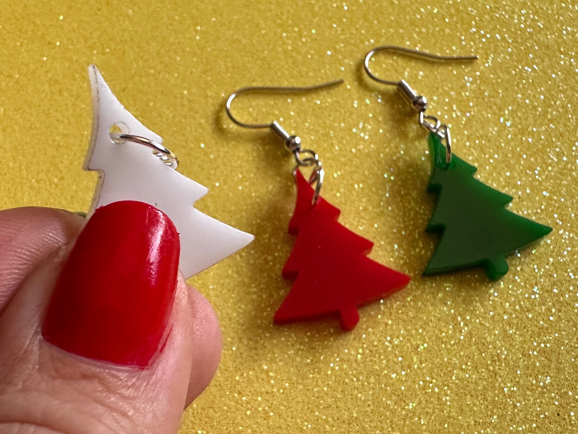 Christmas Tree Earrings: Laser Cut Acrylic Trees, Green Earrings, Xmas, Winter, Gifts for Her/Him/Them