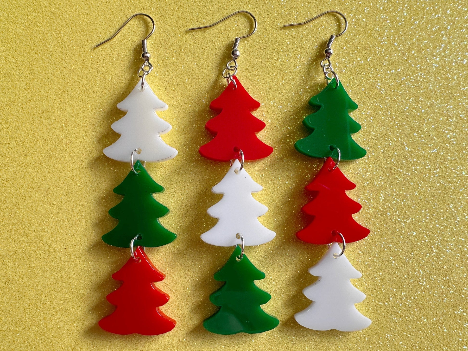 Christmas Tree Earrings: Laser Cut Acrylic Trees, Green Earrings, Xmas, Winter, Gifts for Her/Him/Them