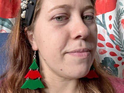 Christmas Tree Earrings: Laser Cut Acrylic Trees, Green Earrings, Xmas, Winter, Gifts for Her/Him/Them
