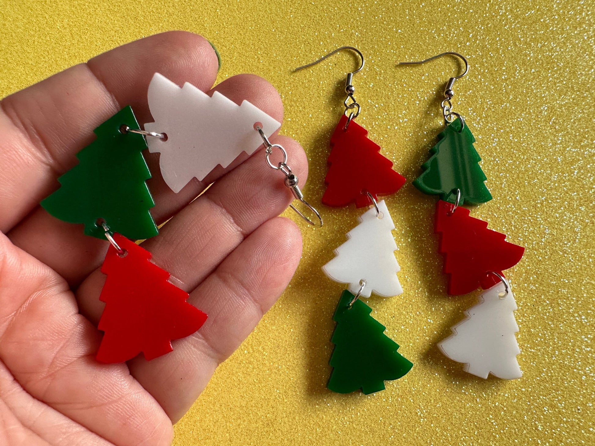 Christmas Tree Earrings: Laser Cut Acrylic Trees, Green Earrings, Xmas, Winter, Gifts for Her/Him/Them
