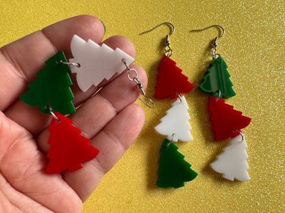 Christmas Tree Earrings: Laser Cut Acrylic Trees, Green Earrings, Xmas, Winter, Gifts for Her/Him/Them