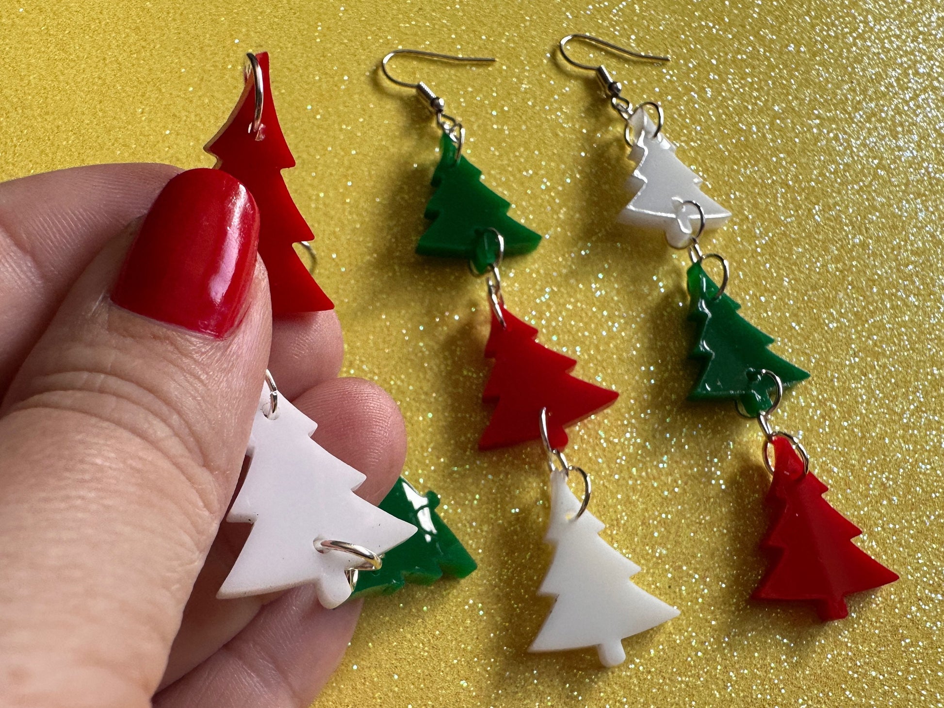Christmas Tree Earrings: Laser Cut Acrylic Trees, Green Earrings, Xmas, Winter, Gifts for Her/Him/Them