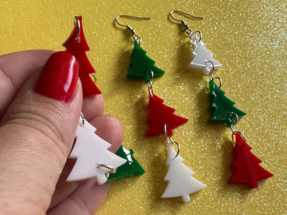 Christmas Tree Earrings: Laser Cut Acrylic Trees, Green Earrings, Xmas, Winter, Gifts for Her/Him/Them