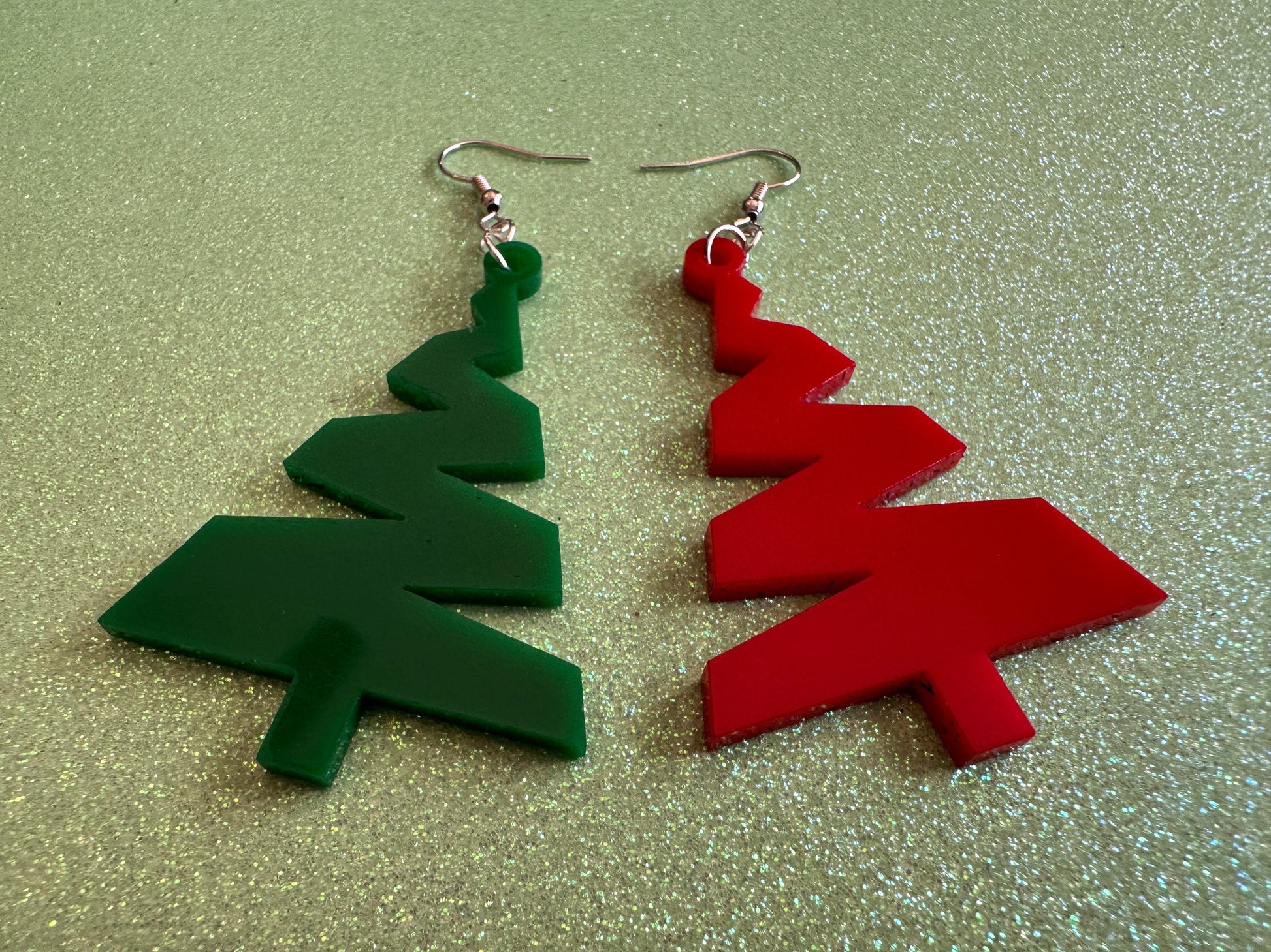 Christmas Tree Earrings: Laser Cut Acrylic Trees, Green Earrings, Xmas, Winter, Gifts for Her/Him/Them