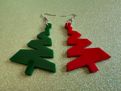 Christmas Tree Earrings: Laser Cut Acrylic Trees, Green Earrings, Xmas, Winter, Gifts for Her/Him/Them