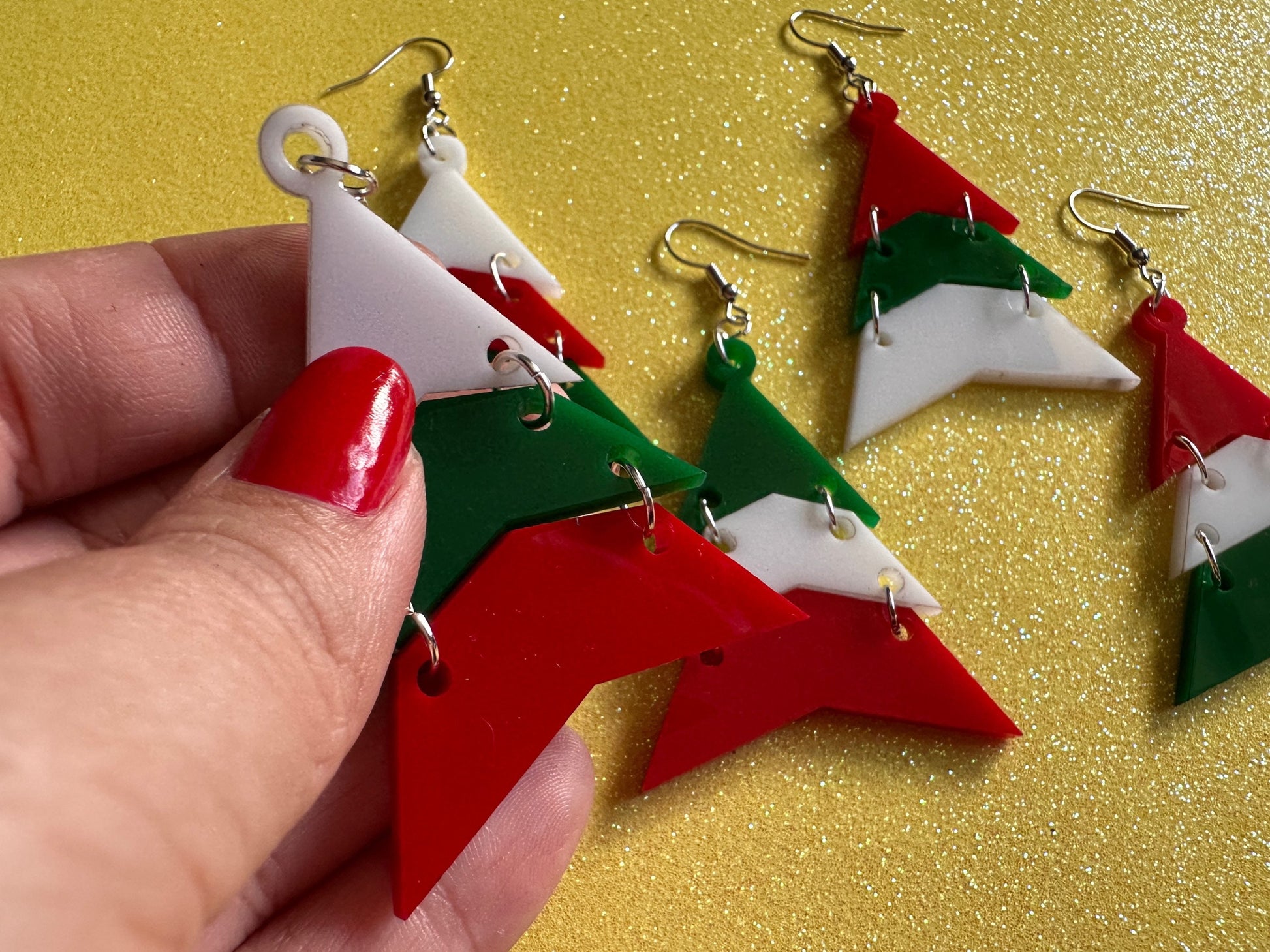 Christmas Tree Earrings: Laser Cut Acrylic Trees, Green Earrings, Xmas, Winter, Gifts for Her/Him/Them