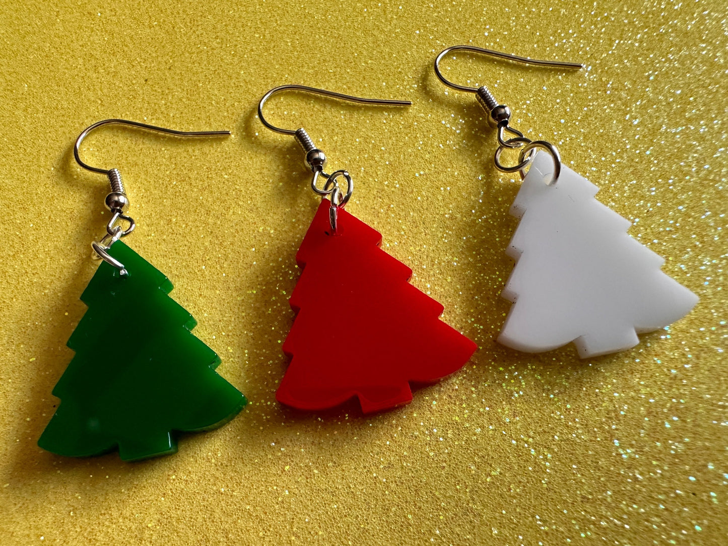 Christmas Tree Earrings: Laser Cut Acrylic Trees, Green Earrings, Xmas, Winter, Gifts for Her/Him/Them