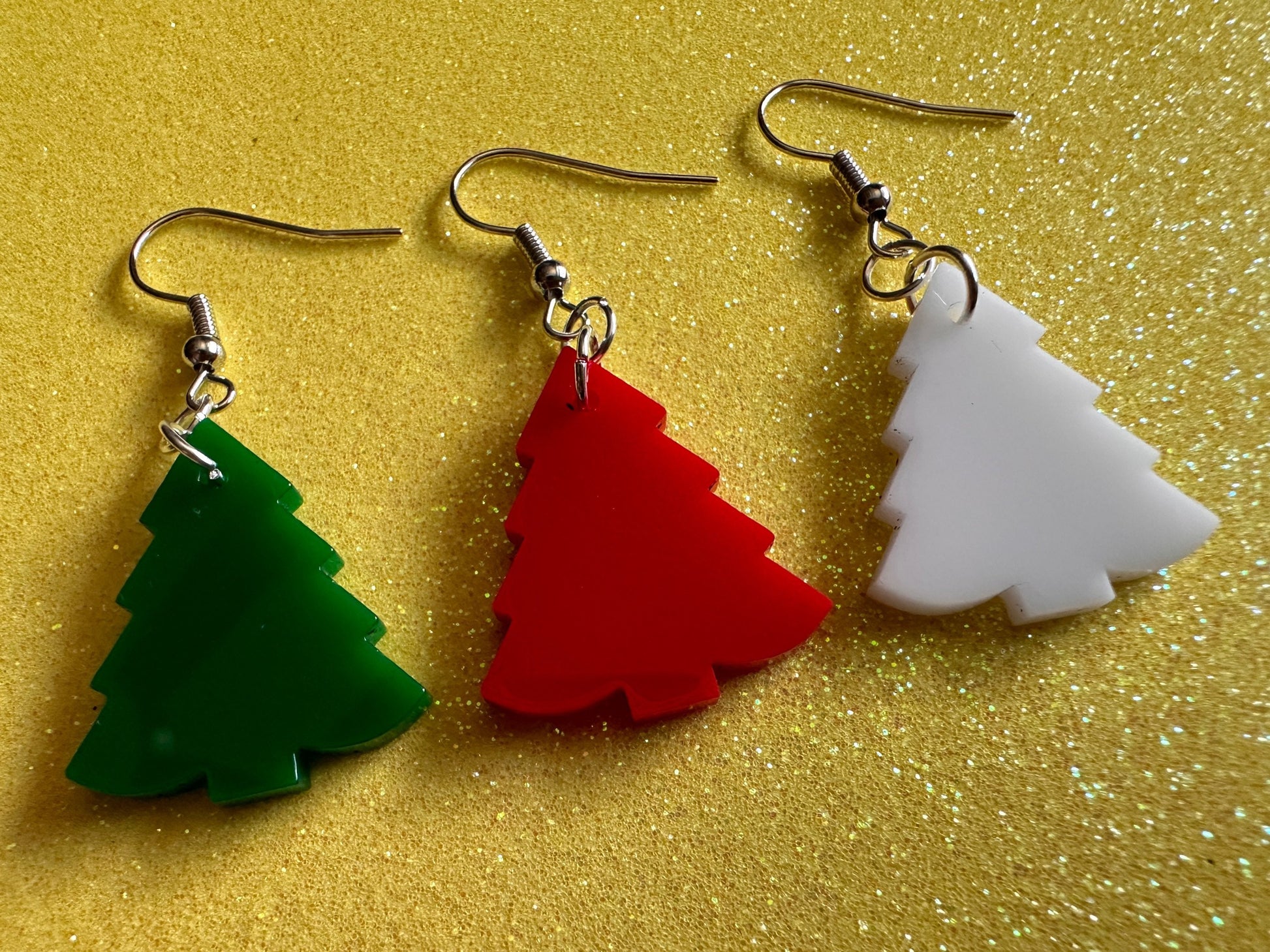 Christmas Tree Earrings: Laser Cut Acrylic Trees, Green Earrings, Xmas, Winter, Gifts for Her/Him/Them