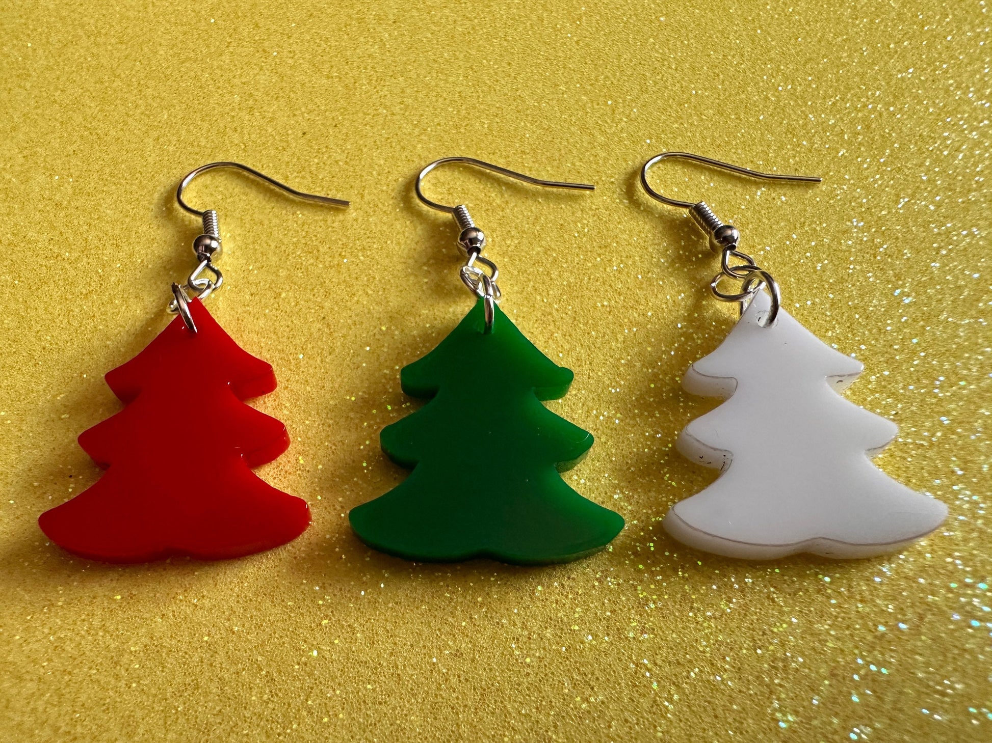 Christmas Tree Earrings: Laser Cut Acrylic Trees, Green Earrings, Xmas, Winter, Gifts for Her/Him/Them