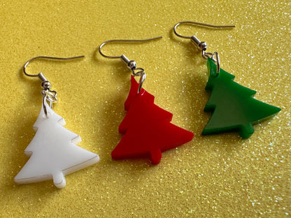 Christmas Tree Earrings: Laser Cut Acrylic Trees, Green Earrings, Xmas, Winter, Gifts for Her/Him/Them