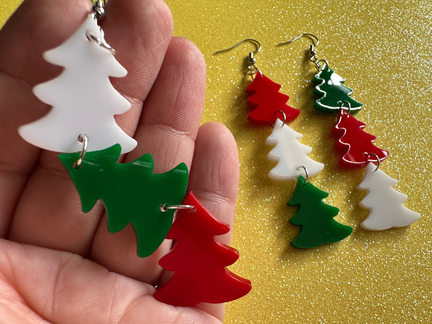 Christmas Tree Earrings: Laser Cut Acrylic Trees, Green Earrings, Xmas, Winter, Gifts for Her/Him/Them