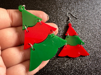 Christmas Tree Earrings: Laser Cut Acrylic Trees, Green Earrings, Xmas, Winter, Gifts for Her/Him/Them